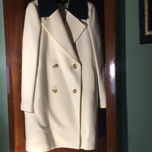 New JCrew, off white, navy blue coat
